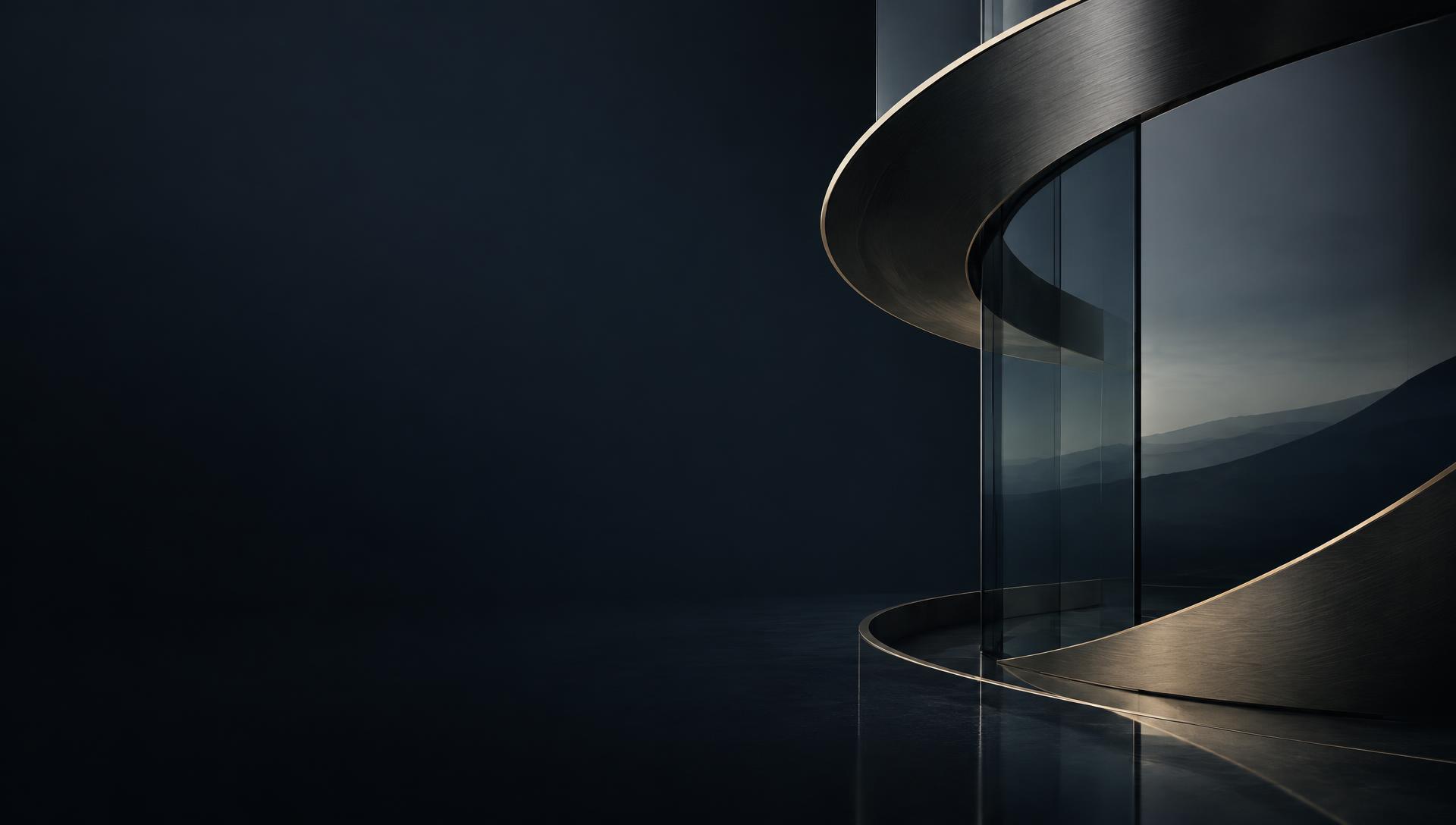 Abstrakte Architektur aus dunklem Glas und Metall